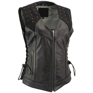 Chaleco de Cuero Personalizado a Precios Bajos, Estilo Motero para Mujer, Corte Clásico, Chaleco de Cuero Personalizado con Talla y Diseño a Medida - Product Image 1