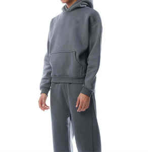 <b>Knitted</b> Mens Hooded Sweatshirt Suit OEM Custom Logo Two Piece Sportswear <b>Set</b> Breathable Fabric Casual Jogger Tracksuit - Product Image 1