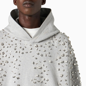 <b>Top</b>-Trendy Oversized loose Heavyweight Cotton Pullover Hoodie Custom Unisex <b>Crystal</b> Hot Drilling Rhinestone for Men's Hoodies - Product Image 6