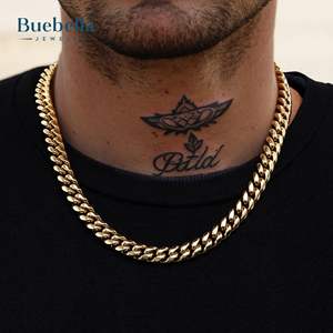 Collier Hip Hop en argent sterling 925 plaqué or 18 carats pour homme, style rappeur, chaîne cubaine Miami 12mm, bijoux en moissanite - Product Image 1