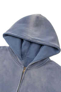 Streetwear de haute qualité avec logo personnalisé, sweat à capuche zippé 100% coton, poche vintage délavée au soleil délavée à l'acide double couche pour l'hiver - Product Image 3