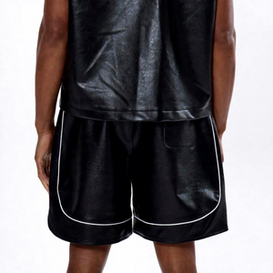 Black Color Good Quality OEM ODM Service Comfortable Casual Wear Made In Pakistan Elasticated Waistband Leather Shorts - Product Image 3