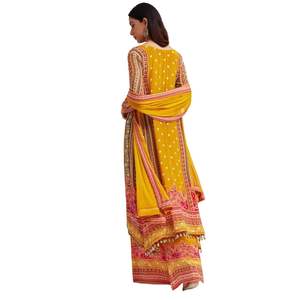 <b>Blue</b> Printed Gotta Lace Sequin Kurta Palazzo Suit With Floral Print Dupatta Wholesale <b>Women</b> Ethnic Apparel OEM Clothing Factory - Product Image 5