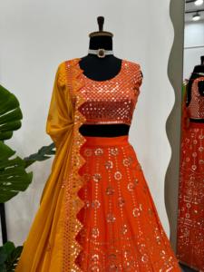 ชุดแต่งงานที่สวยงาม lehenga choli กับด้ายและลำดับการทำงาน - Product Image 5