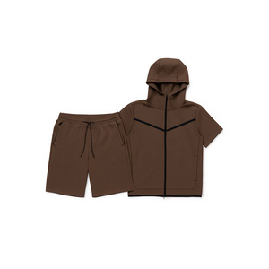 Ensemble de survêtement court à capuche zippé Tech Flex pour homme, avec logo de gym, style urbain premium, ensemble 2 pièces pour homme - Product Image 2