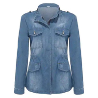 Best-seller Veste jean femme délavé classique Veste denim standard tissée bleue pour femme avec logo personnalisé