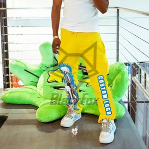 Pantalones de chándal acampanados 3D con estampado de algodón informal para hombre, pantalones acolchados apilados de cintura media con patrón de grafiti desgastado - Product Image 6