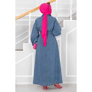 Robe Hijab en denim à demi fermeture éclair Bleu clair - Product Image 1