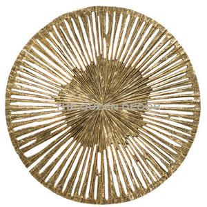 Métal en acier fabriqué de luxe avec panneau arrière en MDF forme ronde finition noire et or Art mural pour salon chambre - Product Image 2