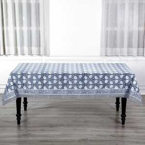 Nappe en coton imprimé bloc fait à la main Dusty Indigo Floral Cover dans le style campagnard français indien pour manger en plein air Farmhouse - Product Image 6