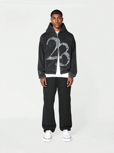 Sudaderas con Capucha y Cremallera Vintage con Logotipo Personalizado, 500 GSM, Algodón, Cierre de Cremallera, Tallas Grandes, Lisas, Lavado Ácido - Product Image 4