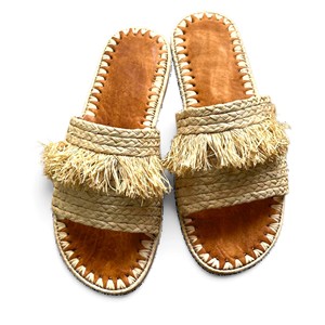 Sandalias Planas de Rafia Marroquí de Moda con Punta Cerrada, Estilo Slip-On, Transpirables para Primavera/Verano, con Forro de Cuero Genuino y Algodón - Product Image 1