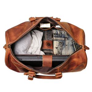 Genuine Leather Foldable Large Capacity Weekender <b>Duffel</b> <b>Bag</b> with Zipper Closure Portable Shoulder Strap for Travel - Product Image 2