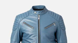 Veste de motard d'hiver décontractée à col montant pour hommes en cuir d'agneau véritable bleu marine avec fermeture à glissière ODM Supply Type - Product Image 3