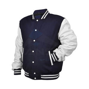 Chaqueta Universitaria de Lana y Cuero para Hombre, Estilo Varsity Premium, Ajuste Ajustable, Ropa de Abrigo Cálida para Invierno, Logotipo Personalizado, Azul Marino y Blanco - Product Image 1