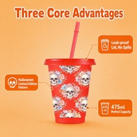 Gobelet en plastique à paillettes de 16 oz avec couvercle et paille, motif Crâne de sucre, Halloween, logo personnalisé, réutilisable, vente en gros d'usine OEM