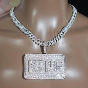 Collar con Colgante de Placa Rectangular con Nombre, Chapado en Oro con Diamantes de Moissanita VVS Hechos a Mano, Plata 925, para Hombre, a Bajo Precio - Product Image 1