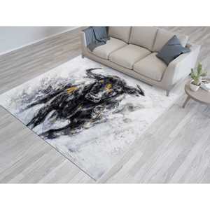 Tapis d'art abstrait avec motif de taureau : Tapis de sol expressionniste noir et blanc, tapis doux non tissé - Product Image 5