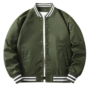 Nouvel arrivage de bombardiers à manches côtelées en coton à la mode, tenue décontractée, veste de baseball, cardigan ample et solide - Product Image 1