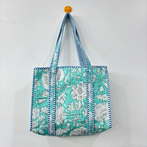 Bolsas de Almacenamiento Acolchadas de Algodón Estilo Campestre Francés, Hechas a Mano con Estampado a Bloque, de Gran Capacidad - Product Image 1