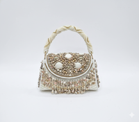 Pochette de Soirée de Luxe Faite Main en Polyester, Style Vintage, Broderie, Bouton Perlé, Mode Élégante Femme Été Hiver