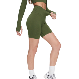 Shorts de yoga pour femmes à taille haute sans couture, taille élastique, uni, 100% nylon, extensible, compression, shorts de sport pour la salle de sport, fabrication sur mesure - Product Image 1