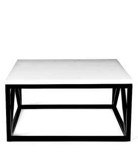Table basse carrée de style moderne avec dessus blanc et cadre en fer finition noire pour meubles de salon à la maison - Product Image 3