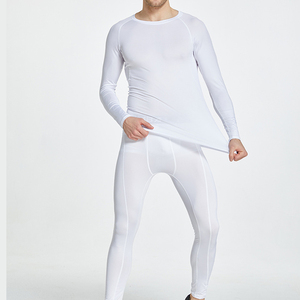 Sous-vêtements thermiques pour homme, blancs, à manches longues, coupe ajustée, col rond, sans couture, tricotés en coton et fibre de bambou, pour l'hiver - Product Image 1