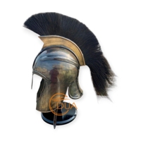 Casque d'Achille Troy noir guerrier grec, pour les films, en feuille de calibre 18 avec un panache noir et une finition noire antique