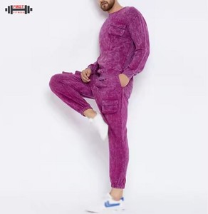 High Quality Heavyweight Acid Wash Hooded Men's Winter Sport <b>Tracksuit</b> with Logo 100% Cotton Comfortable Wear - Product Image 2