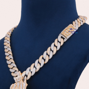 Colgante de Alá de diamante cultivado en laboratorio personalizado, cadena cubana helada de dos tonos de oro macizo de 14 quilates con colgante para amantes de la joyería Hip Hop - Product Image 5