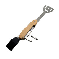 HUAJU industriel 5-en-1 multifonctionnel pliant BBQ gril outil extérieur Camping cuisine manche en bois avec spatule à badigeonner