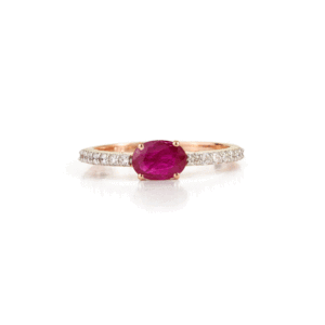 Bague de fiançailles pour femme en or 14 carats avec rubis ovale et diamants, placage rhodium, sertissage à griffes de luxe - Product Image 3