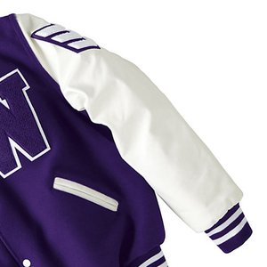 Wholesale <b>Purple</b> Baseball College <b>Varsity</b> <b>Jacket</b> Custom Letterman Style PU Leather Sleeve Bomber <b>Jackets</b> for Men Vintage <b>Jackets</b> - Product Image 3