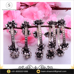 Juego de brazaletes chapados en plata oxidada con campanas/brazaletes ghungroo Juego de brazaletes con acabado pulido de plata antigua para ropa de mujer y Niña - Product Image 2