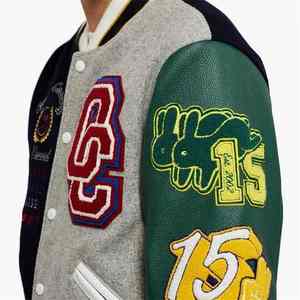 Chaqueta Varsity personalizada 2024 chaqueta de béisbol de lana personalizada para hombre al por mayor chaqueta Varsity Letterman de dos tonos con mangas de cuero - Product Image 5