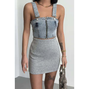 เสื้อครอปซิปหน้า รุ่น 402 - สีฟ้าอ่อนแบบ Snow Wash - Product Image 5