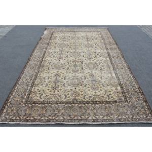 Alfombra de Lana Clásica Beige Marrón de 6.4 x 10.2 pies, Diseño Turco de Patchwork, Ecológica, Pelo Mediano, Rectangular para Comedor, con Base de Látex - Product Image 1