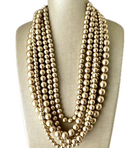 Six Strand Gold Chunky <b>Statement</b> <b>Necklace</b>, Big Beaded Jewelry, Fringe Beaded Bandana - Product Image 2