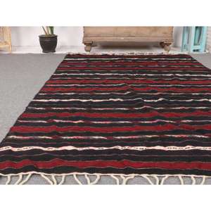 พรมตุรกีขนาด 4.5x7.5 ฟุต, พรมคิลิม, พรมลายตารางสีแดงทำจากขนสัตว์ - Product Image 5