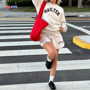 Ensembles pour femmes Ensembles courts décontractés de haute qualité pour femmes Ensemble sweat-shirt et short à col rond 2 pièces en coton personnalisé pour femmes vente en gros - Product Image 3