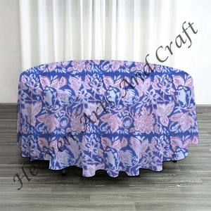 Mantel de algodón puro con estampado de hojas de bloque de mano redondo impreso, cubierta de mesa redonda de boda de granja India para uso doméstico - Product Image 1