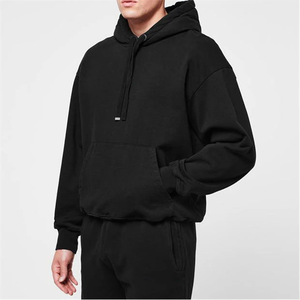 เสื้อฮู้ดสวมหัวสีดำขนาดใหญ่สำหรับผู้ชายเสื้อผ้าฟลีซแบบสตรีทแวร์แบบมีกระเป๋าสไตล์จิงโจ้ดีไซน์หน้าอกแบบมินิมอล - Product Image 3
