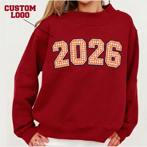 <b>Red</b> Mock Neck Pullover <b>Sweatshirt</b> <b>Women</b> Hoodie Embroidered/Printed Custom Logo Front Knitted Casual Winter Campus Wear - Product Image 1