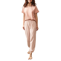 Ensemble de pyjamas élégants pour femmes, hiver et été, vente en gros, en bambou doux tricoté, deux pièces, vêtements de nuit et de détente, confortables, taille élastique