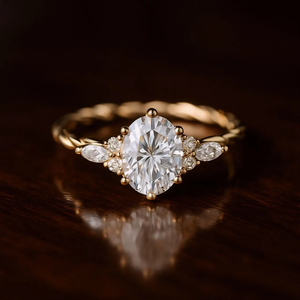 Anillo de Compromiso de Oro Puro de 14K con Diamante de Laboratorio para Mujer, Corte Ovalado de 1 Quilate con Piedra Lateral, Banda Trenzada, Anillo de Promesa de Aniversario - Product Image 4