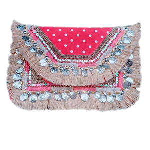 Pochette Boho Noir et Blanc Ethnique Bohème Sac Design Métallique Pièces & Perles Brocart - Product Image 4