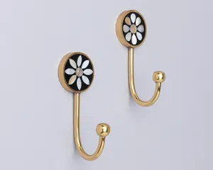 <b>Black</b> and White Mother of Pearl Inlay Brass Wall <b>Hook</b> Coat <b>Hook</b> Hanger by MUGHALCRAFTS - Product Image 4