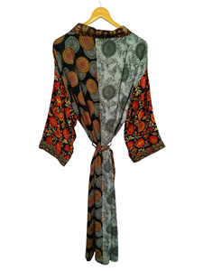 Peignoir d'été Peignoir multicolore Robe de nuit pour femme Robe longue, Kimono indien vintage en soie recyclée imprimé floral, - Product Image 4