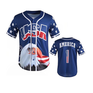 Chemise Drapeau Américain Maillot de Baseball USA pour Hommes Chemise USA Hommes Manches Courtes Bouton Maillot 100% Polyester - Product Image 1
